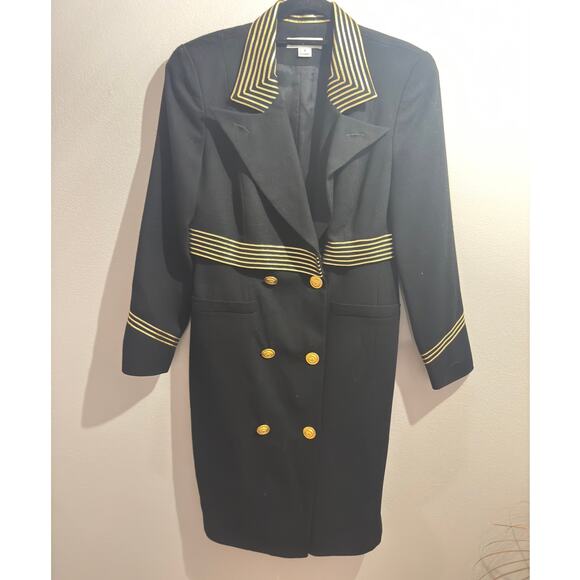 Vintage 70s 80s Junniette Sz 4Black and Gold Button Down Blazer Dress - Picture 1 of 5